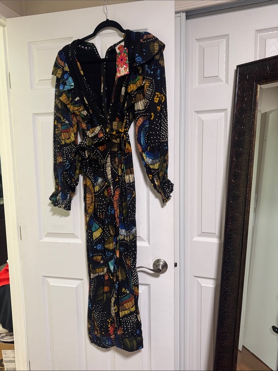 FARM Rio Pants - Farm Rio Women's Black Floral Print Long Sleeve Maxi Dress